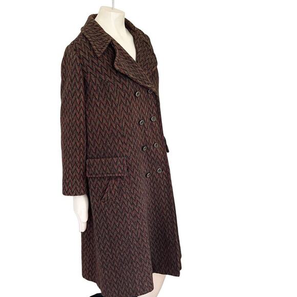 VTG 70s Retro Zigzag Woven Double Breasted Wool Car Coat SZ XL - Picture 6 of 12